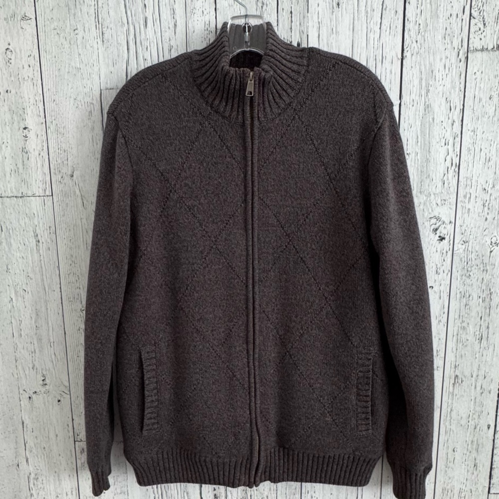 Emanuel Ungaro Charcoal Grey Fleece Lined 100% Cotton ZipUp Sweater Sz Lg EUC H1
